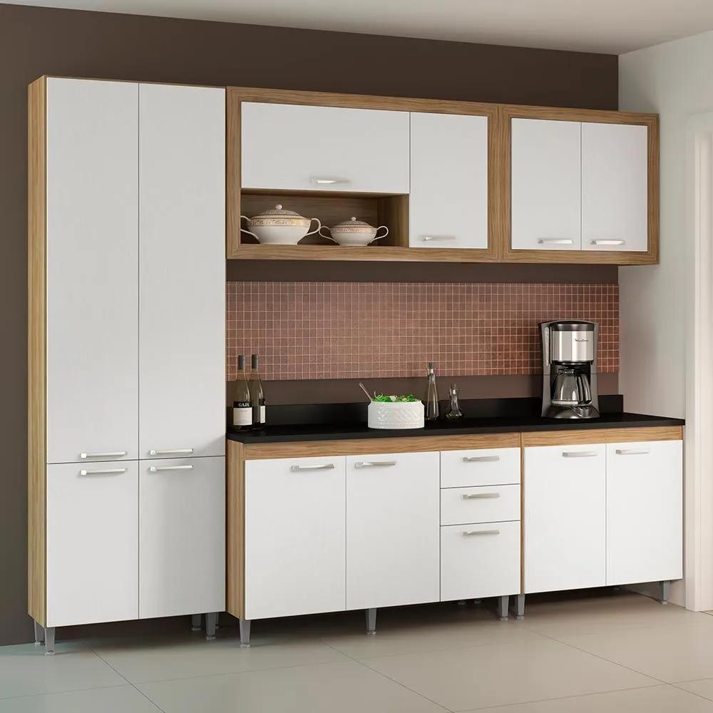 Cozinha Compacta 12 Portas Com Tampo Preto 5711 Branco/Argila - Multimóveis