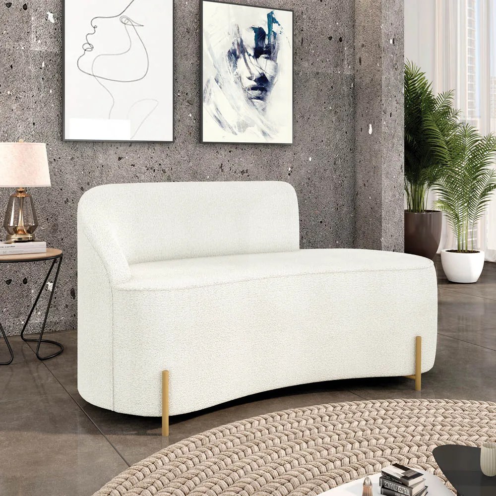 Sofá 2 Lugares Orgânico 140cm Pé Dourado Morgan Bouclê D03 - D'Rossi - Off White