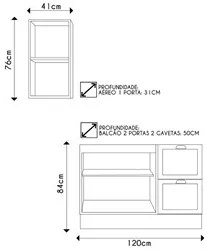 Armário de Cozinha Modulado 2 Peças Sem Tampo CJ13 Duna P09 Branco - M