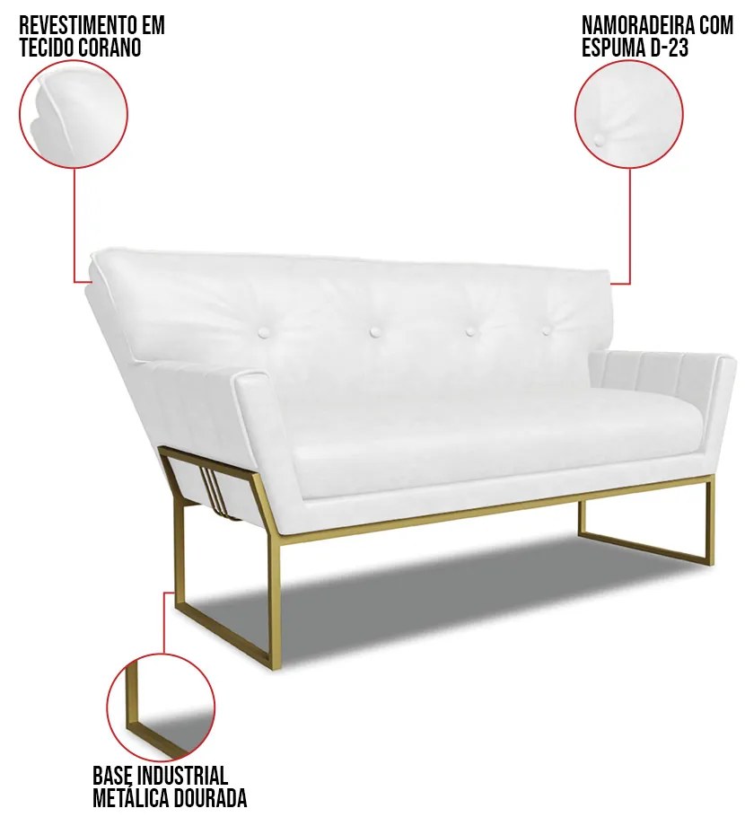 Namoradeira e 2 Poltronas Industrial Dour Anitta Sintét PU Branco D03 - D'Rossi