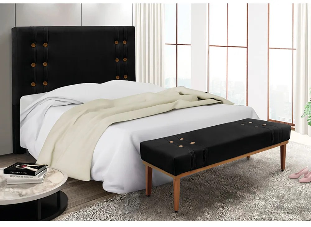 Cabeceira Cama Box Solteiro 90cm e Recamier Gênova Suede Preto S04 - D'Rossi