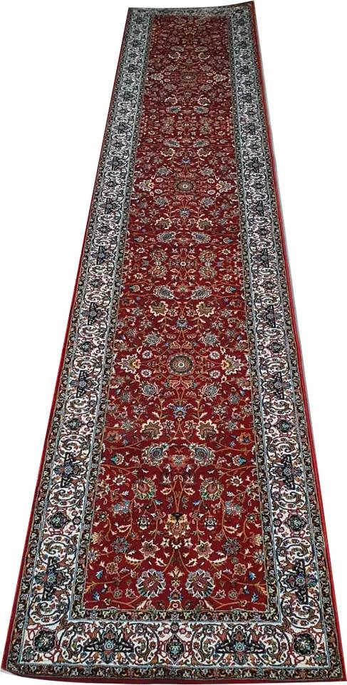 Passadeira Persa Kashan com Detalhes em Vermelho e Branco - 4,00x0,80m