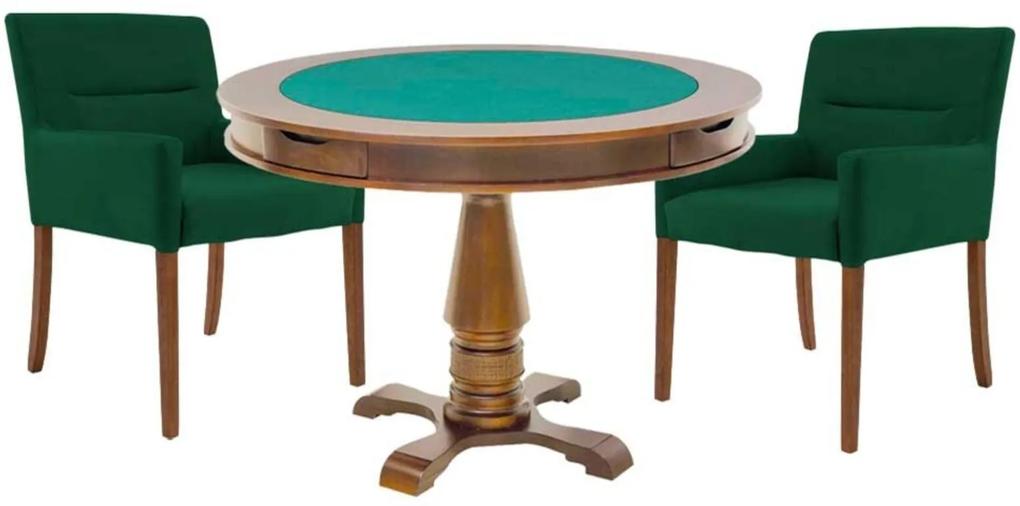Mesa de Jogos Carteado Victoria Redonda Tampo Reversível Amêndoa com 2 Cadeiras Vicenza Verde - Gran Belo