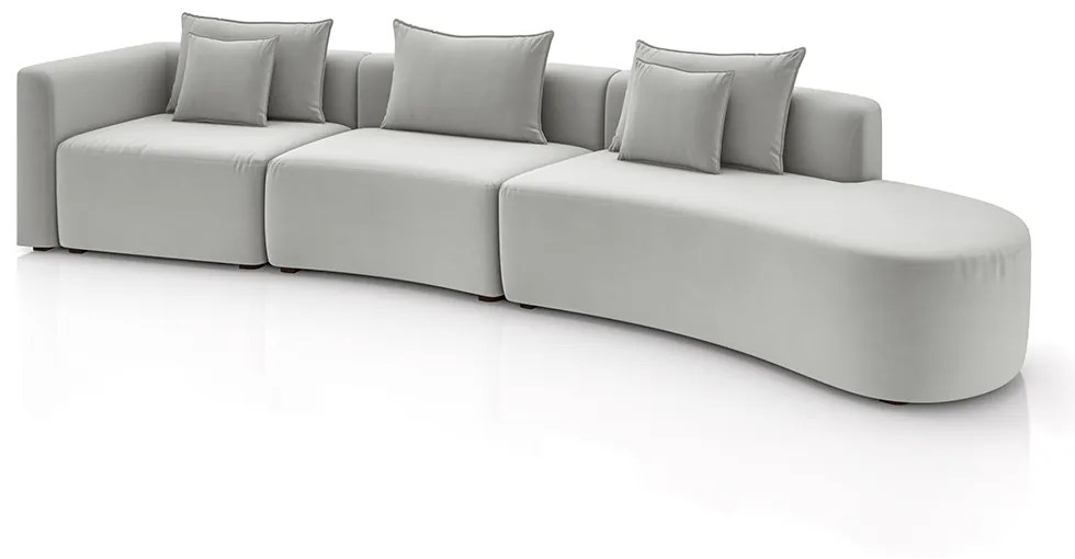 Sofá Curvo Decorativo Kimiko 427Cm 6 Lugares Sala de Estar com Chaise Veludo Cinza G52 - Gran Belo