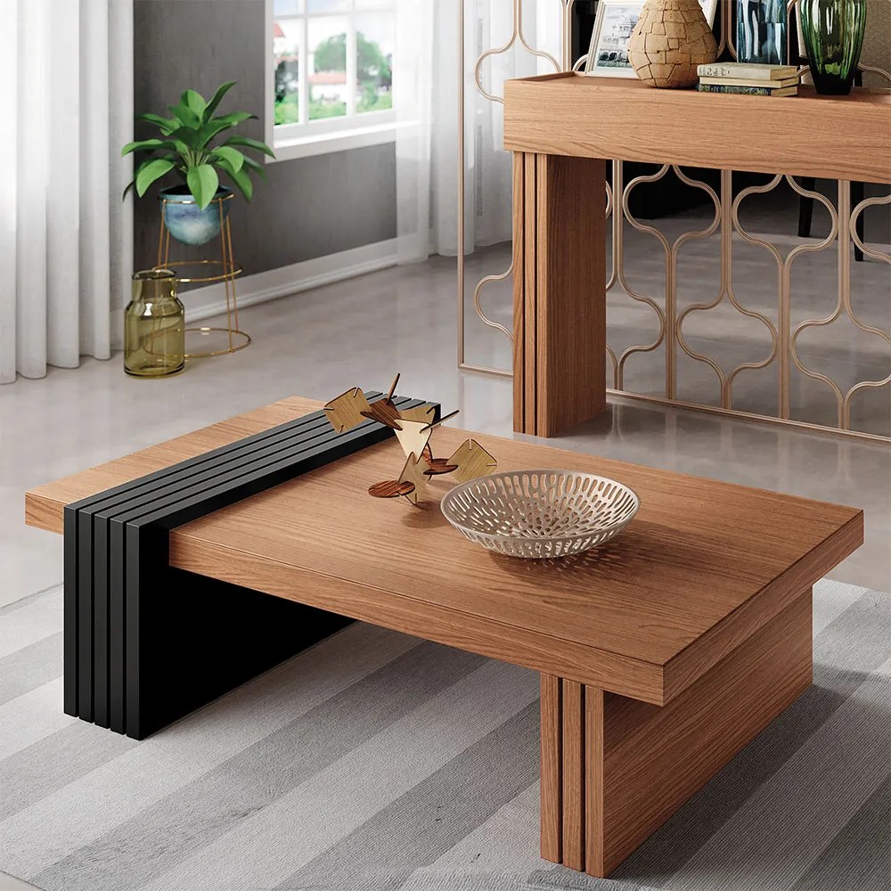 Mesa de Centro para Sala de Estar Riad Nature/Preto G26 - Gran Belo