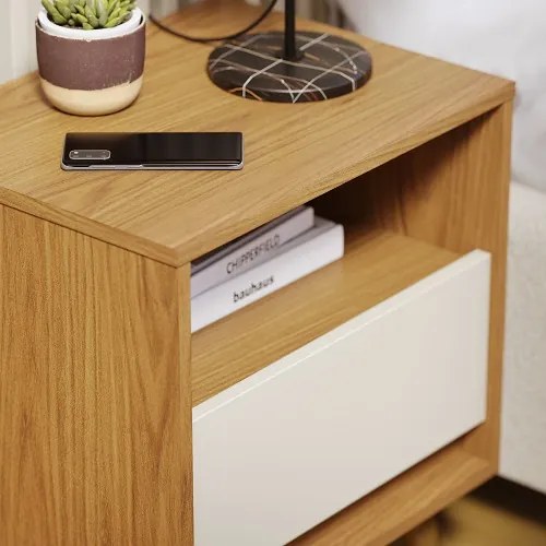 Mesa De Cabeceira Eccos Nature/Off White - Potenza Móveis