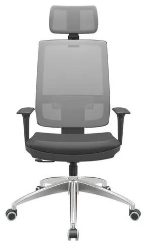 Cadeira Office Brizza Tela Cinza Com Encosto Assento Vinil Preto RelaxPlax Base Aluminio 126cm - 63584 Sun House