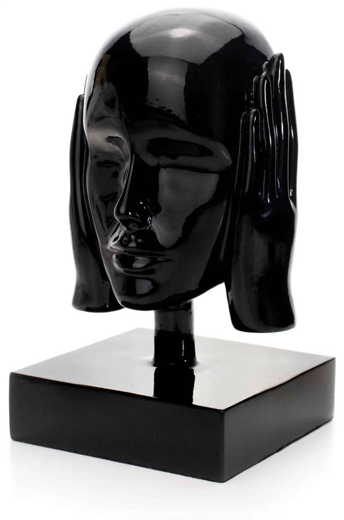 Escultura Máscara Rosto Surdo em Cerâmica Preto 25x15 cm - D'Rossi