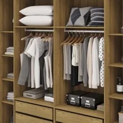 Guarda Roupa Casal 223cm Com Espelho Pernambuco Nature/Champanhe - Vil
