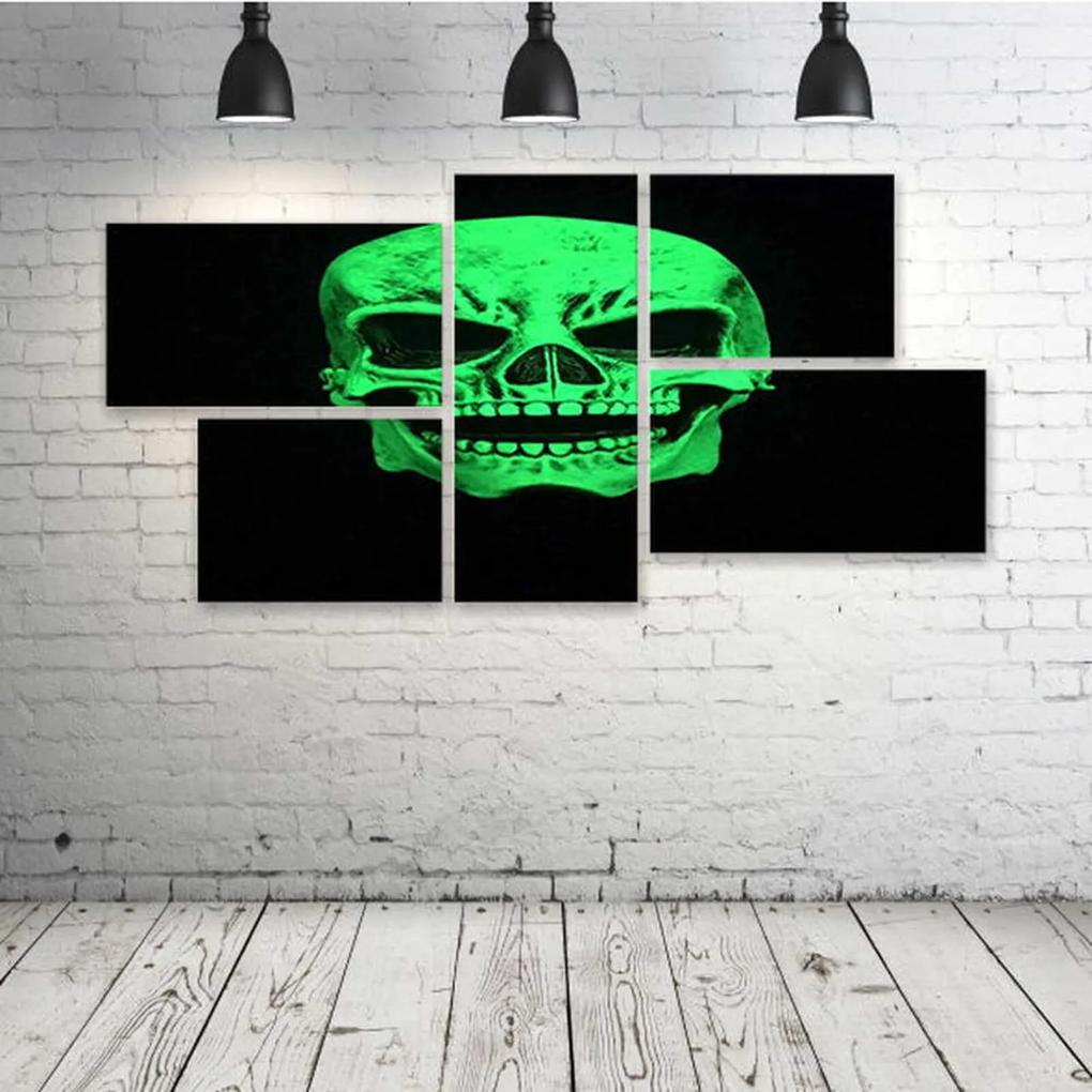Quadro Decorativo - Green-Skull - Composto de 5 Quadros