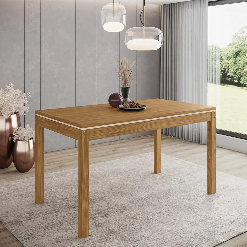 Mesa de Jantar Retangular Evani 140 cm Nature e Off White Canto Reto - D'Rossi