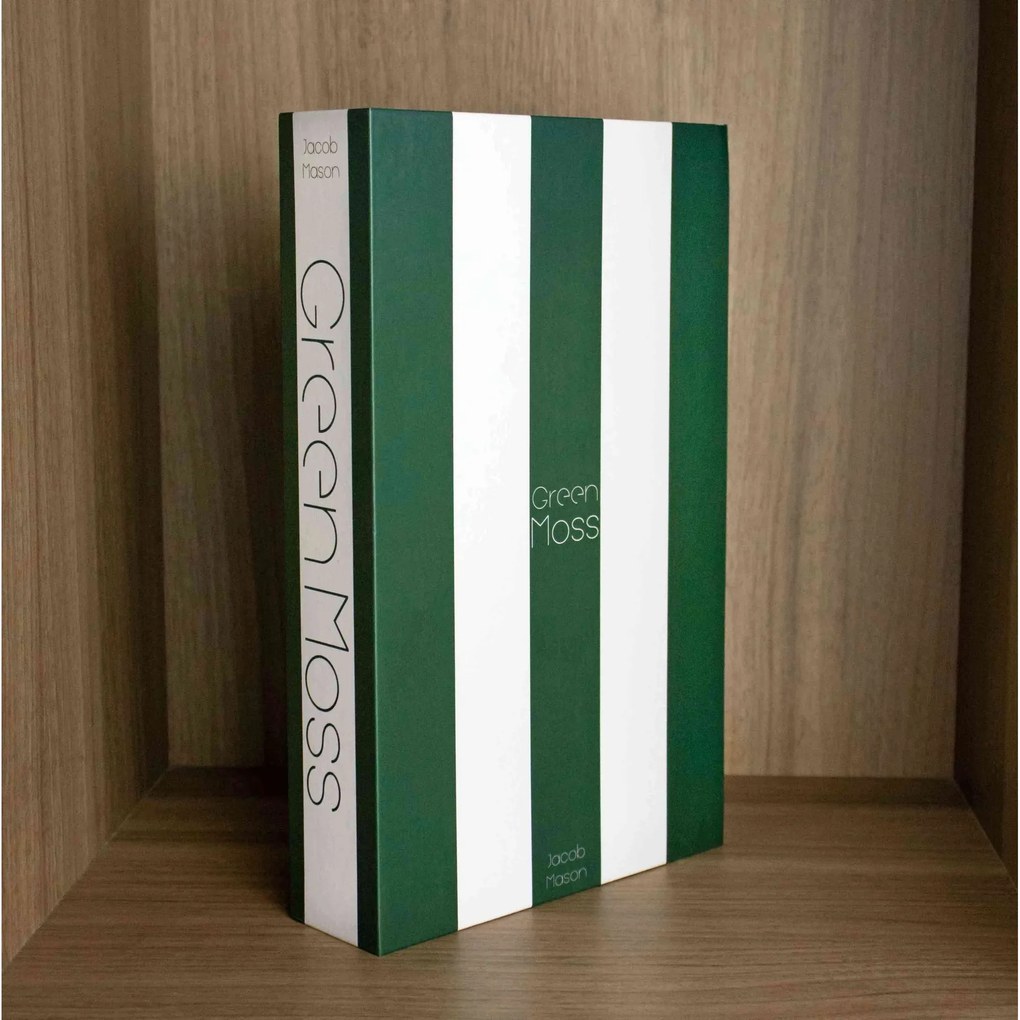 Caixa Livro Decorativa Listra Verde e Branco "Green Moss" 27x17 cm - D'Rossi