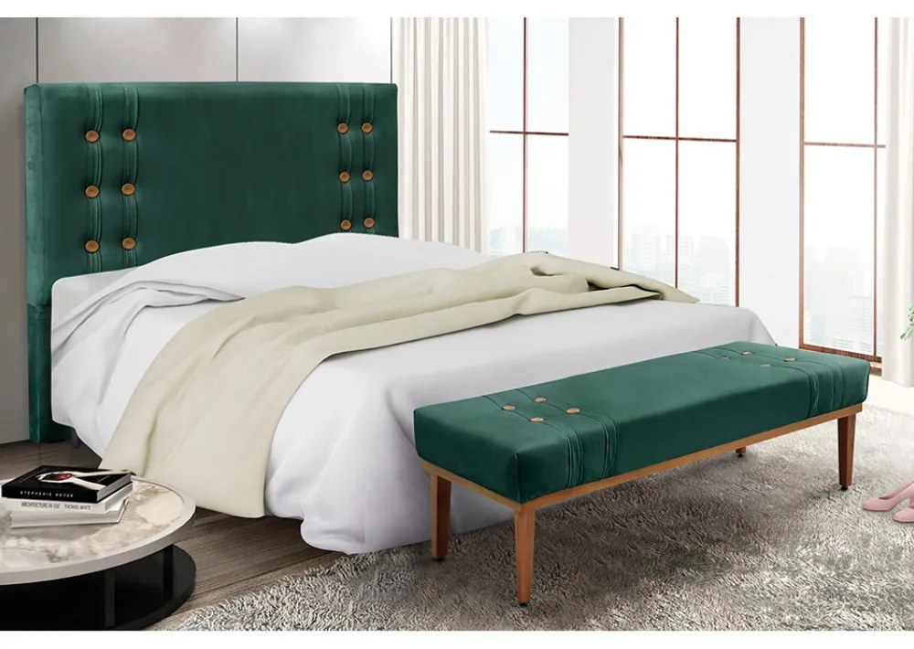 Cabeceira Cama Box Casal 140cm e Recamier Gênova Veludo Verde S04 - D'Rossi