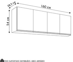 Armário de Cozinha Aéreo 160cm 4 Portas Nevada Cinza Claro - Lumil