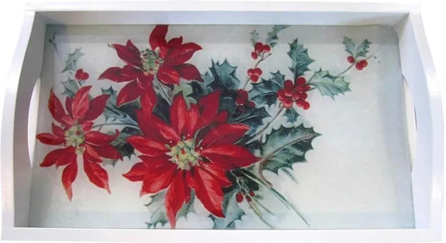 Bandeja Flor de Natal Média em MDF e Fundo de Vidro - 38x24 cm