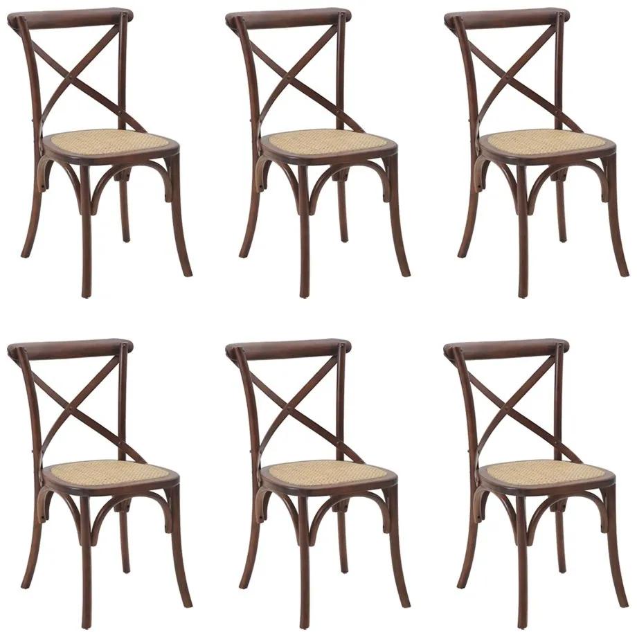 Kit 6 Cadeiras Decorativas Sala De Jantar Cozinha Danna Rattan Natural Madeira Escura G56 - Gran Belo