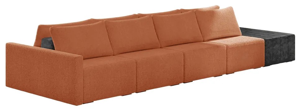 Sofá Ilha 4 Lugares Living 512cm Modulado Sala Lary Bouclê Terracota/PU Pto K01 - D'Rossi