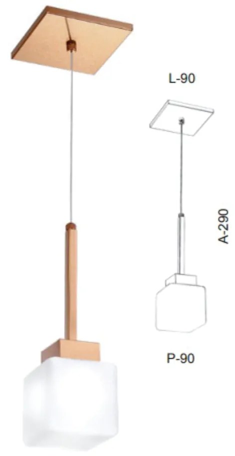 Pendente Simples Vidro Quadrado 09X29X09Cm Metal E Cubo 01Xg9 |Old Art... (BRANCO / COBRE BRILHO, FOSCO (BRANCO))