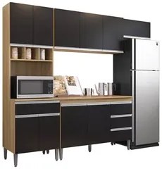 Cozinha Modulada 4 Peças Balcão com Tampo 120cm Andréia Amêndoa/Preto