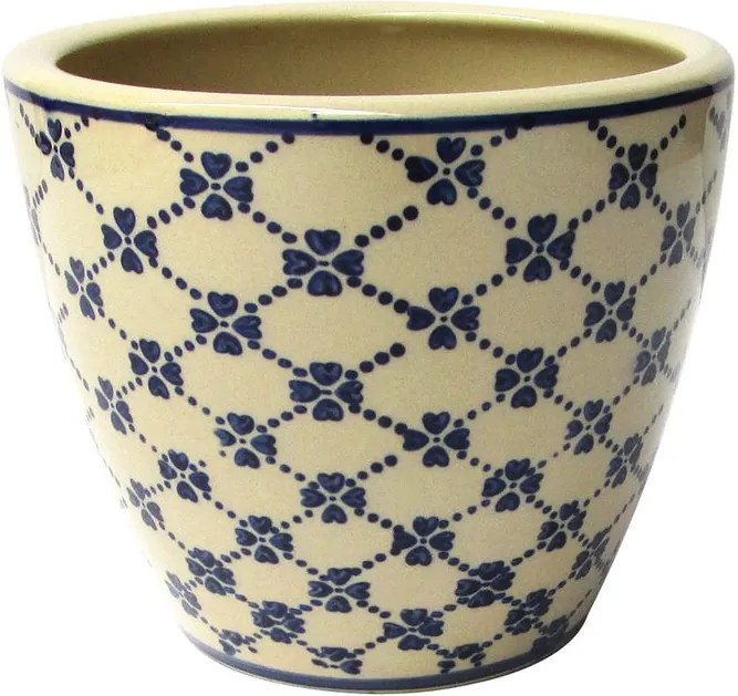 Cachepot em Cerâmica Bege & Azul Trevo Da Sorte G