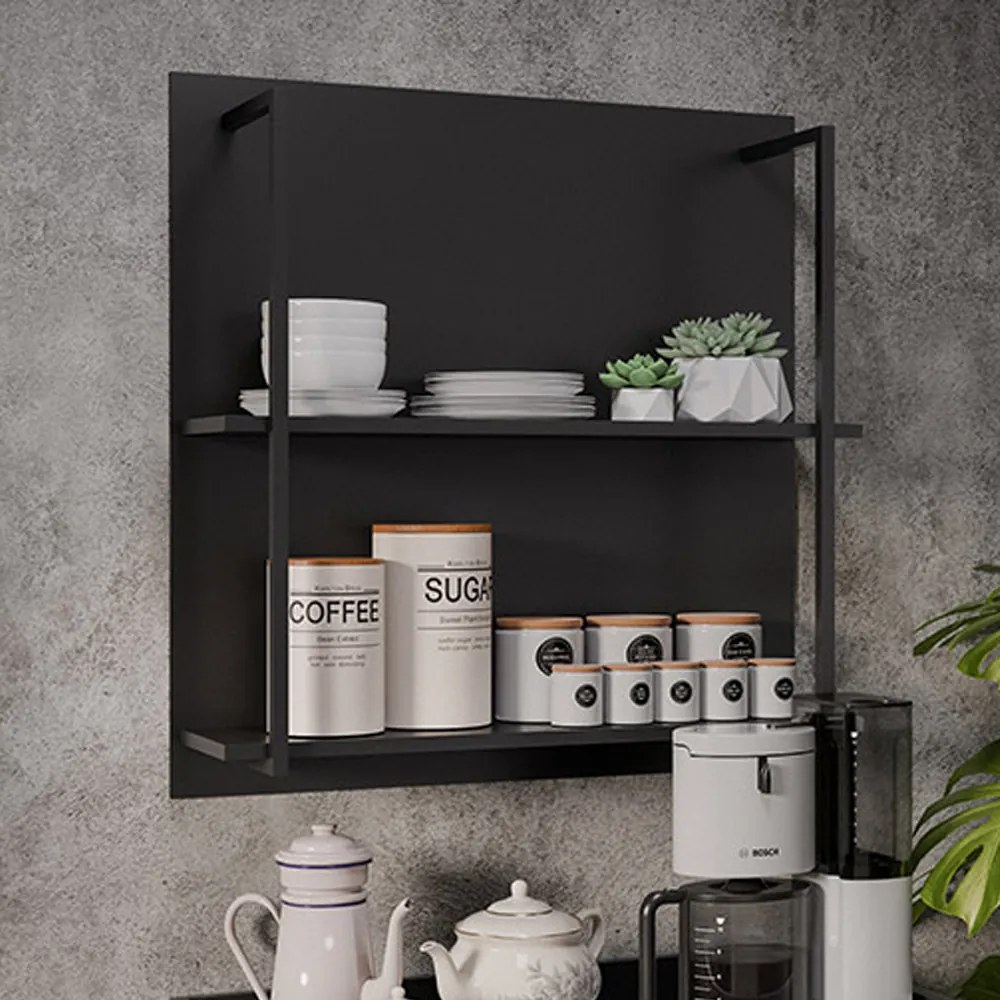 Prateleira Industrial Dupla Cozinha Suspenso Painel Parede Eri 70,5cm M12 - D'Rossi - Preto