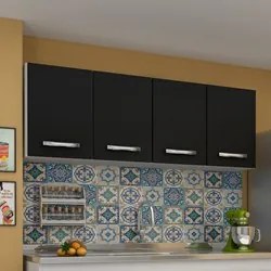 Armário Aéreo de Cozinha Panamá 04 Portas 160cm Branco/Preto - Lumil M