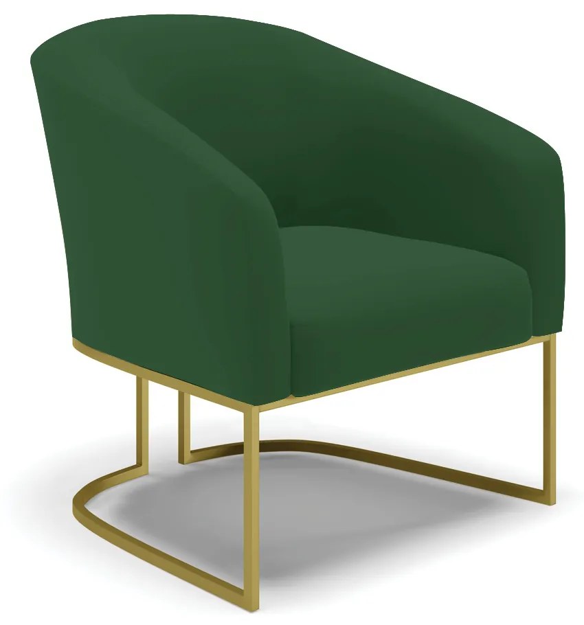 Poltrona Stella Veludo Base Metálica Industrial Dourado - D'Rossi - Verde