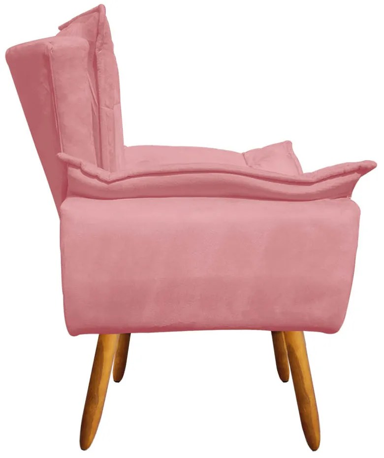 Poltrona Sala de Estar Pé Palito de Madeira Kit 2 Opala Suede D03 - D'Rossi - Rose