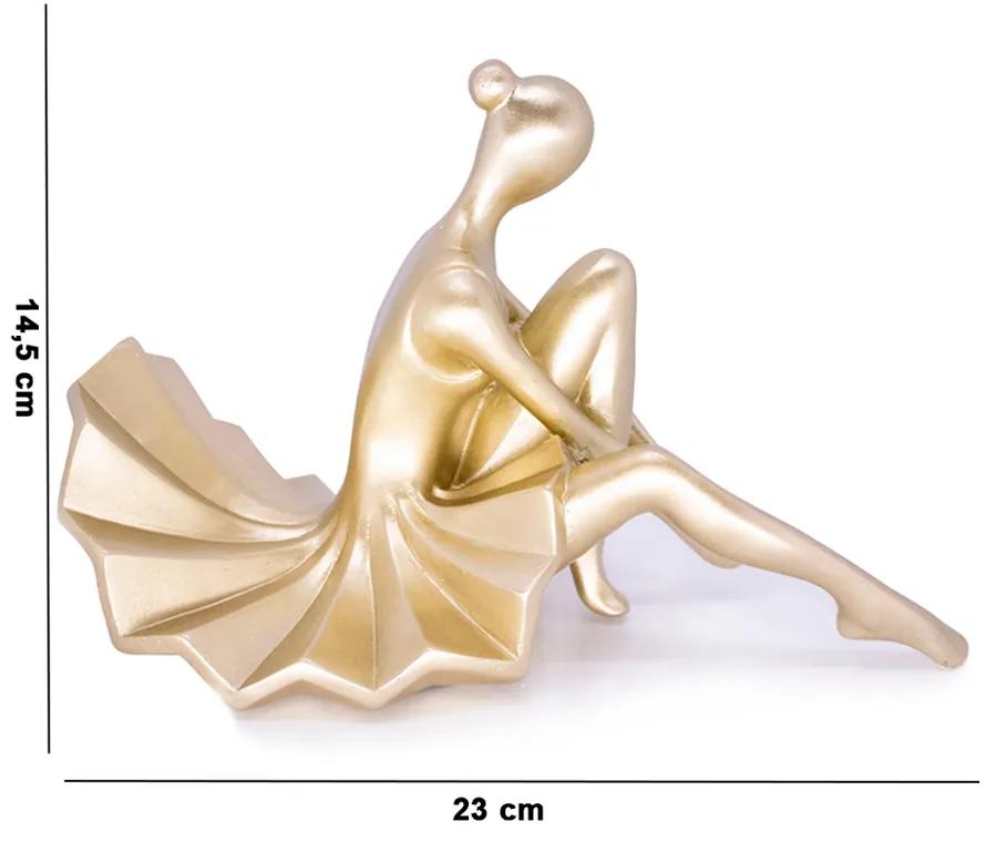 Escultura Bailarina Decorativa em Poliresina Dourado 23 cm F04 - D'Rossi