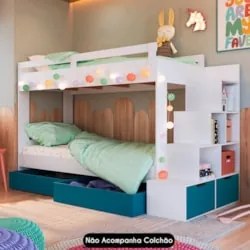 Beliche Infantil Com Escada e 4 Gavetas Infix C06 Branco/Azul - Mpozen