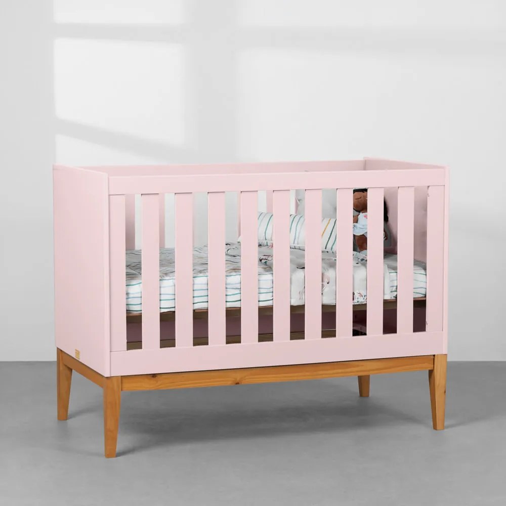 Berço Mini Cama Noah com Pés Square Mel - Rosa