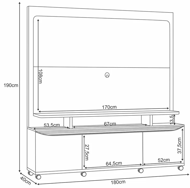 Estante de TV 70 Pol 180cm Mabel Off White/Castanho H01 - D'Rossi