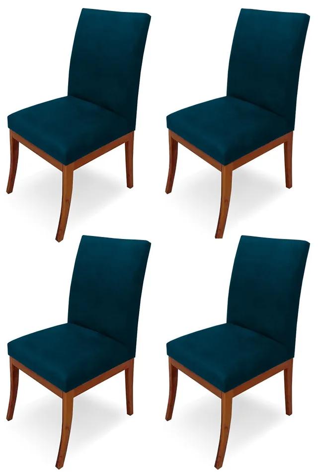 Conjunto 4 Cadeiras Raquel para Sala de Jantar Base de Eucalipto Suede Azul Marinho