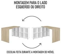 Mesa Escrivaninha em L Eron e Estante Livreiro 90x187cm Lean A06 Branc