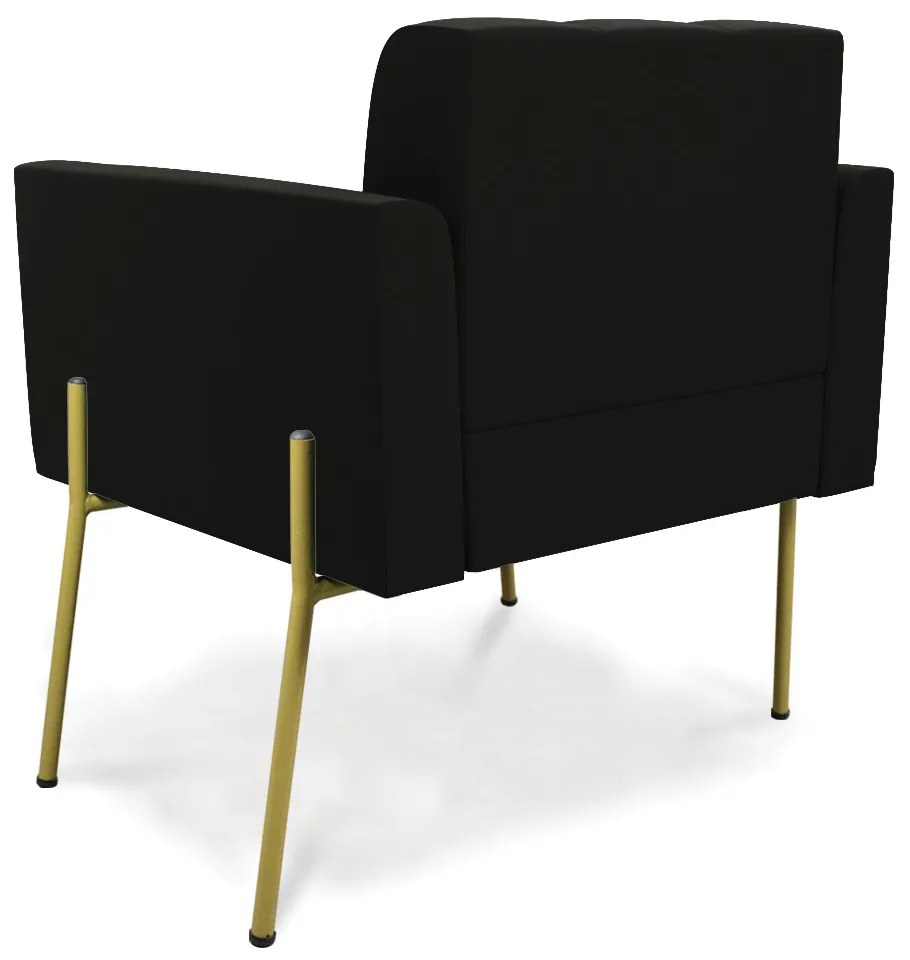 Poltrona Pé de Ferro Dourado para Sala Elisa Suede D03 - D'Rossi - Preto