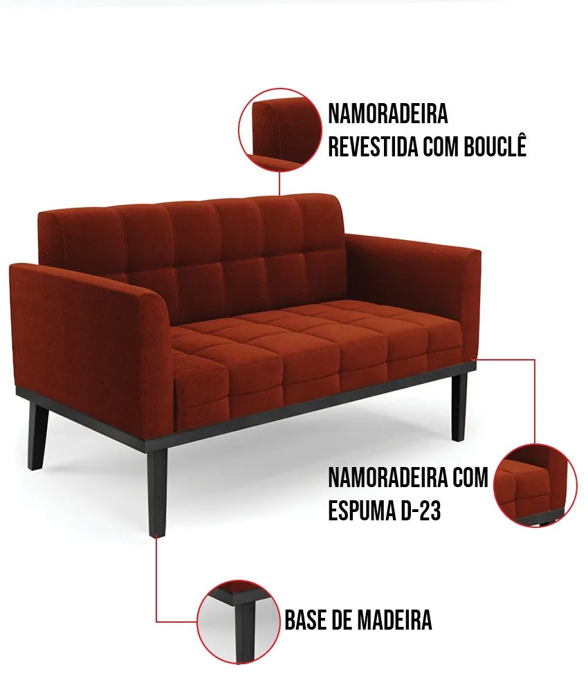 Namoradeira 2 Poltronas Base Madeira Fixa Pto Elisa Bouclê Terra D03 - D'Rossi