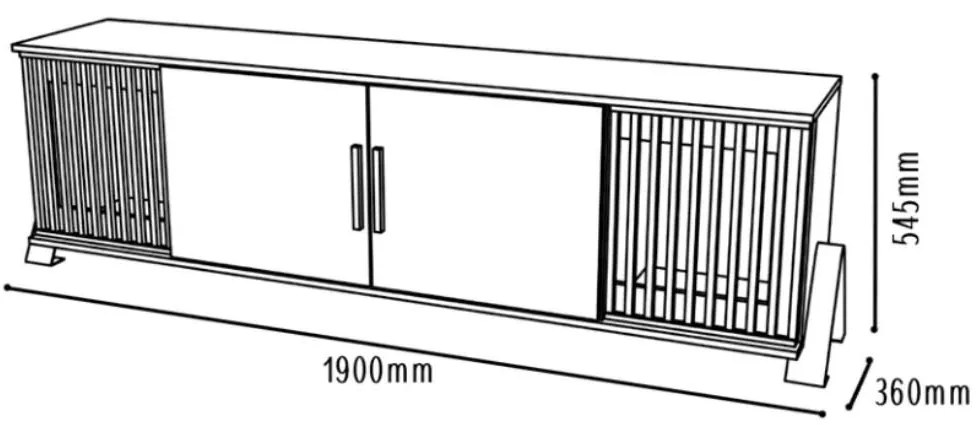 Bancada Rack Portas Ripadas 190cm Palestra MDP/MDF Pés Metal Mel G44 - Gran Belo