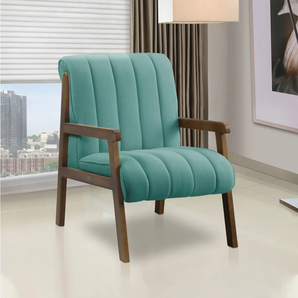 Poltrona Decorativa Sala Base de Madeira kit 2 Daline Bouclê Azul Turquesa E03 - D'Rossi