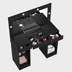 Penteadeira Camarim Com Espelho e LED 3 Gavetas Studio Beauty A02 Pret
