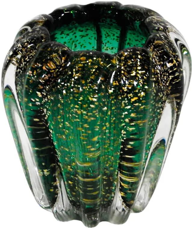 Vaso Decorativo em Murano Verde com Detalhes em Dourado - 12x11cm