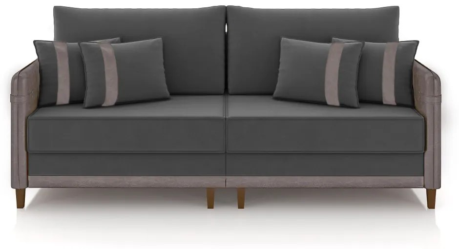 Sofá Living Montecarlo 3 Lugares Bipartido 252cm Pés em Madeira Veludo/PU Grafite/Cinza G33 - Gran Belo