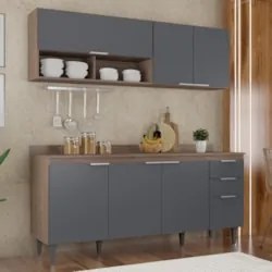 Armário de Cozinha Com Tampo CP01 180cm Pérola Freijó/Grafite Z34 - Mp
