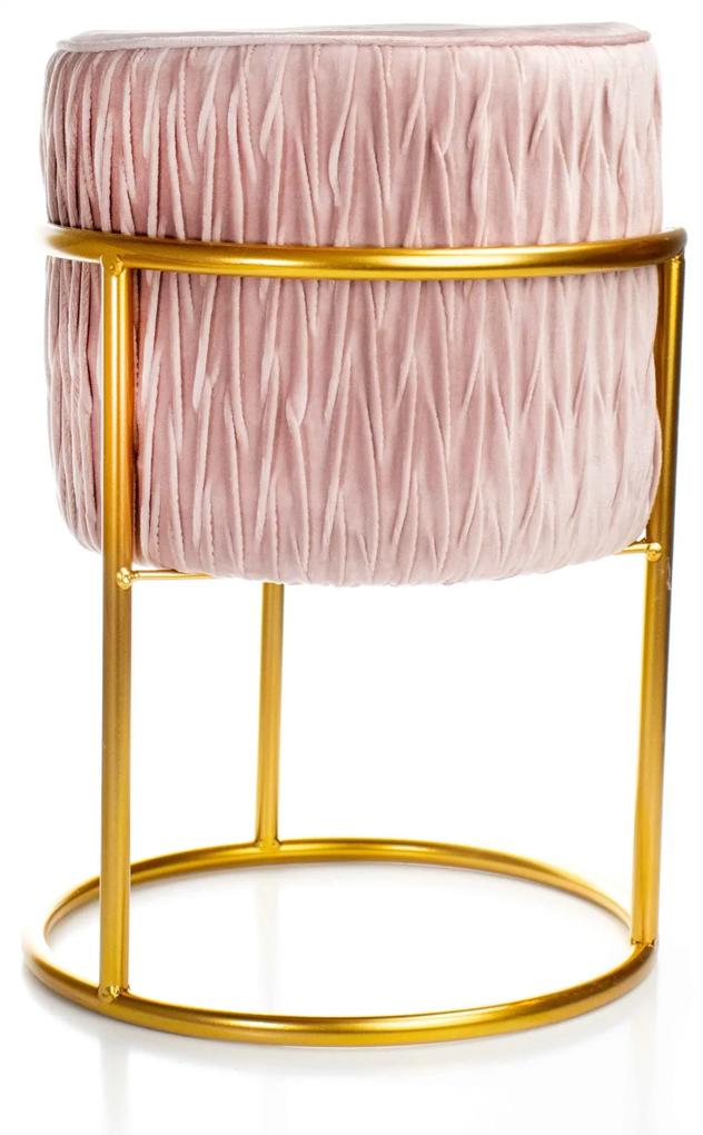 Puff Banqueta Decorativo Sueli Redondo Veludo Rosa Base Metálica Dourado 38x30 cm - D'Rossi