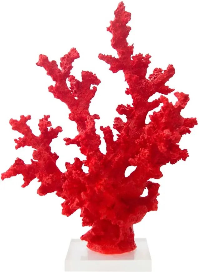 Escultura de Coral em Resina Vermelha com Base em Acrílico Incolor - 33x22x10cm