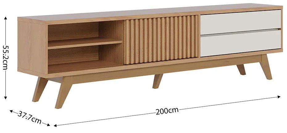 Rack para Sala Bancada de TV 75 Pol 200cm Licia Freijó/Off White Matte C04 - D'Rossi