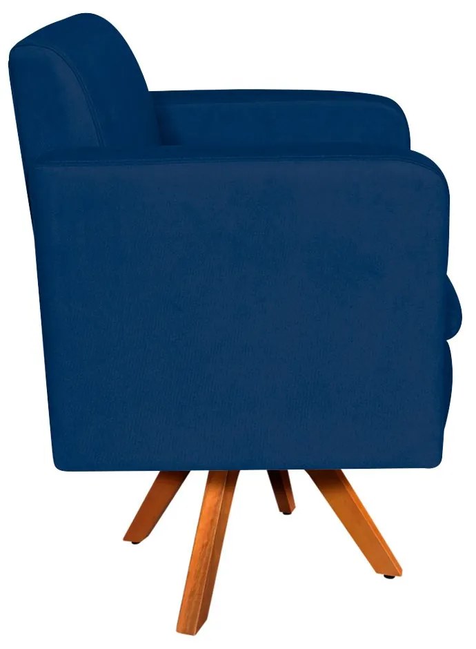 Kit 02 Poltronas Giratória Emília Suede Base Madeira MM30 D'Rossi - Azul Marinho