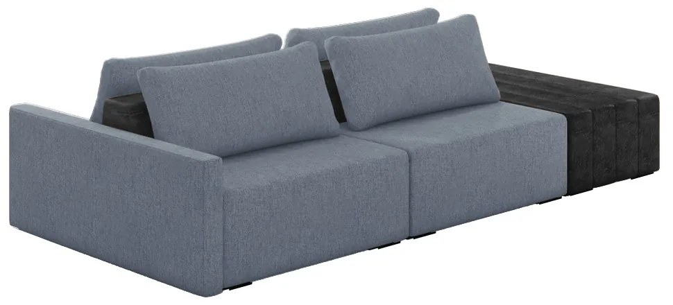 Sofá Ilha 2 Lugares Living 252cm Modulado para Sala Lary Linho Azul/PU Pto K01 - D'Rossi