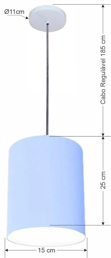 Luminária Pendente Vivare Free Lux Md-4104 Cúpula em Tecido - Azul-Bebê - Canopla branca e fio transparente