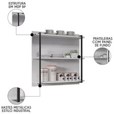 Prateleira Industrial Cozinha Tripla com Painel Flora M24 Branco - Mpo