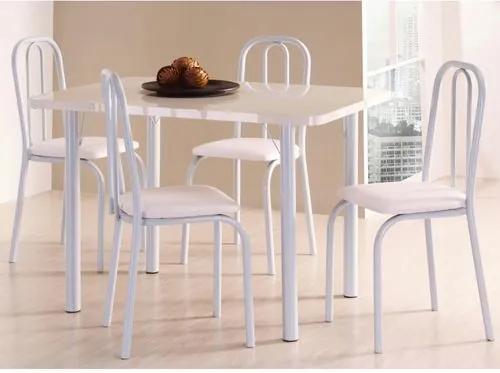 Conjunto de Mesa 1,2m com 4 Cadeiras - Estrutura em Aço - Branco